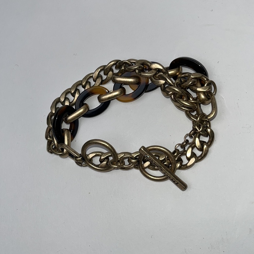 Chloe + Isabel MultiStrand Gold Plated Chain Tortoise Shell Link Toggle Bracelet - Picture 2 of 5